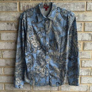Talbots Long Sleeve Button Up Collared Paisley Shirt Women's Size 6